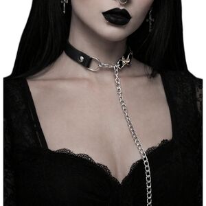 Edgy Black Choker with Silver Chain